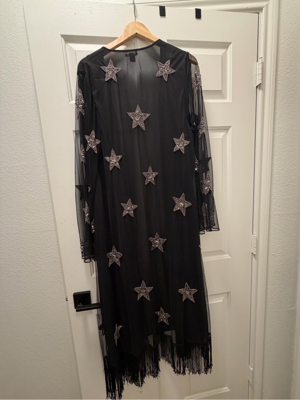 Nasty Gal Black Sheer Star Embellished Fringe Kimono - Picture 2 of 3
